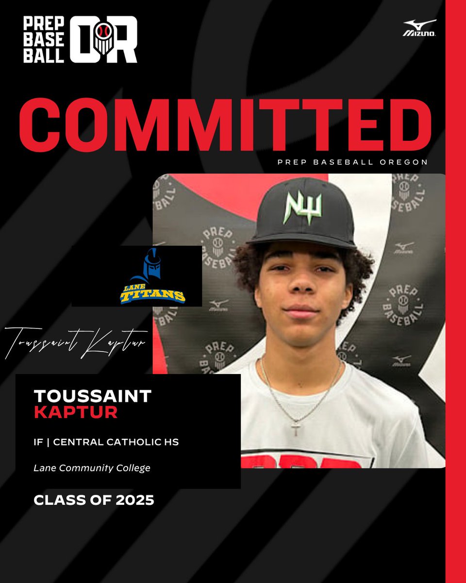 PrepBaseballOR's tweet photo. 🚨 𝐂𝐎𝐌𝐌𝐈𝐓𝐌𝐄𝐍𝐓 𝐔𝐏𝐃𝐀𝐓𝐄 🚨

'25 IF Toussaint Kaptur (Central Catholic) has committed to Lane Community College #TitansBaseball

Made a recent commitment? Let us know on your profile. Graphics are created once commitments are verified. https://t.co/qL9olujBDb