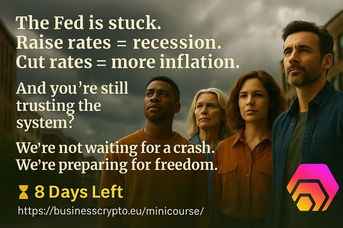 MasterPo2024's tweet photo. The Fed is stuck.
Raise rates = recession.
Cut rates = more inflation.
And you’re still trusting the system?
We’re not waiting for a crash. We’re preparing for freedom.
⏳ 8 Days Left
👉 https://t.co/62SKW0Hq85
#InflationTrap #CryptoHedge #DecentralizeNow #PulseChain https://t.co/zmz2IbAM5X