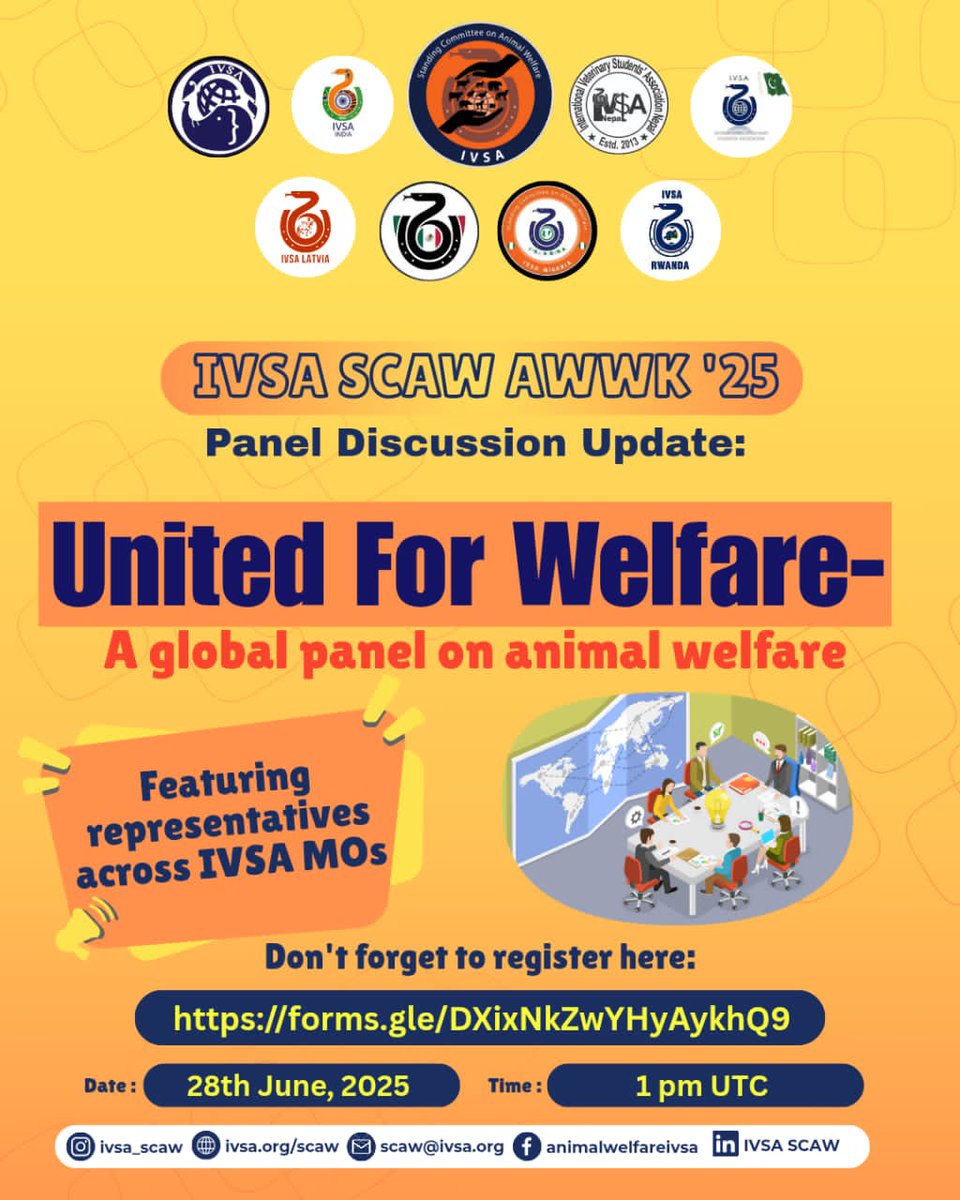 IVSA Rwanda (@ivsarwanda) on Twitter photo United for Animal Welfare.
Join IVSA teams worldwide for a global panel on animal welfare challenges & innovations. From Asia to Africa & all points between, let's be heard together. June |28|2025| 1 PM UTC
Register: forms.gle/DXixNkZwYHyAyk…
#AnimalWelfare <a href="/IVSARwanda/">IVSA Rwanda</a> United for Animal Welfare.
Join IVSA teams worldwide for a global panel on animal welfare challenges & innovations. From Asia to Africa & all points between, let's be heard together. June |28|2025| 1 PM UTC
Register: forms.gle/DXixNkZwYHyAyk…
#AnimalWelfare <a href="/IVSARwanda/">IVSA Rwanda</a>