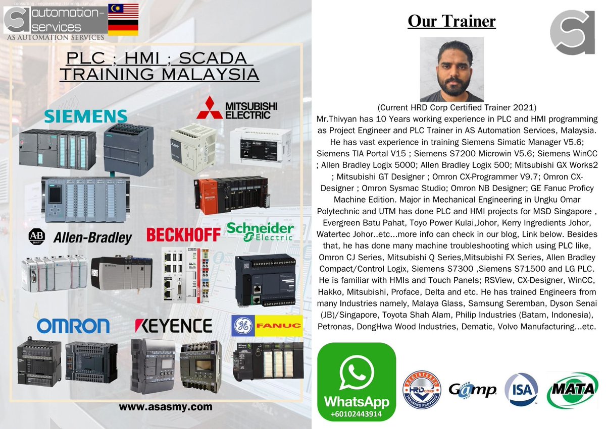 AutomationMy's tweet image. We just finished a 3-day #SiemensPLC #training using #TIAPortalV18 for a Johor safety glass maker. Participants gained skills in #LadderLogic, #HMI, #SCADA, and #AutomationMalaysia. This #HRDCorpClaimable course #IndustrialTraining &amp;amp; #UpskillMalaysia.: shorturl.at/Yjih8