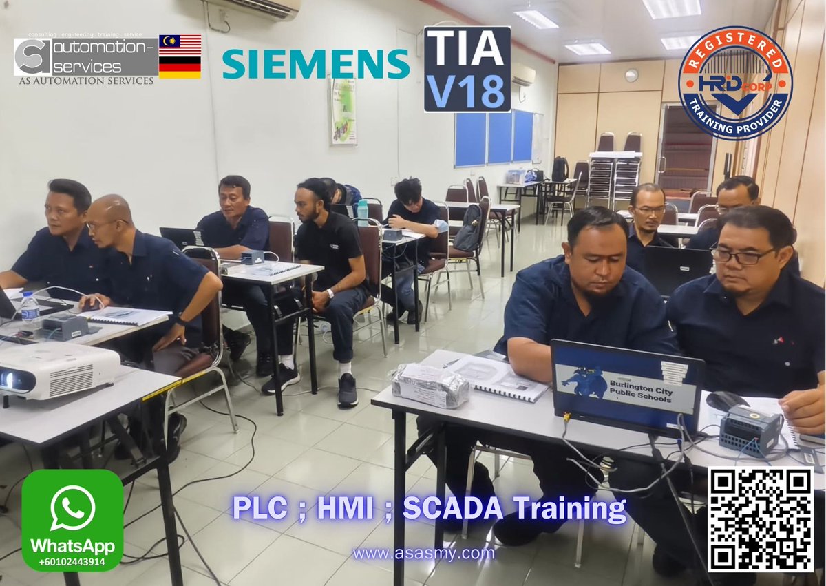 AutomationMy's tweet image. We just finished a 3-day #SiemensPLC #training using #TIAPortalV18 for a Johor safety glass maker. Participants gained skills in #LadderLogic, #HMI, #SCADA, and #AutomationMalaysia. This #HRDCorpClaimable course #IndustrialTraining &amp;amp; #UpskillMalaysia.: shorturl.at/Yjih8