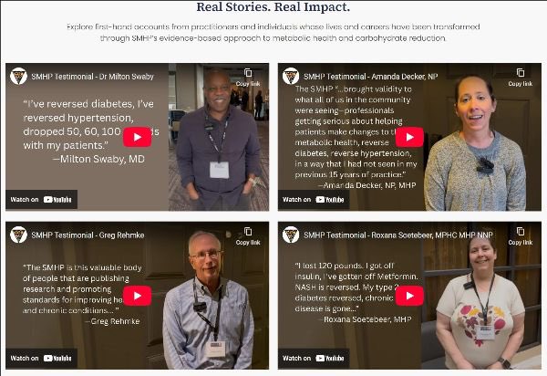 TheSMHP's tweet image. Just launched: Our new SMHP Testimonial Page—featuring powerful stories from Dr. Milton Swaby, Amanda Decker, NP, MHP; Roxana Soetebeer, MHP; and Greg Remke.
thesmhp.org/about-us/testi…
These are just the first of many. Has therapeutic carbohydrate reduction changed your life or…