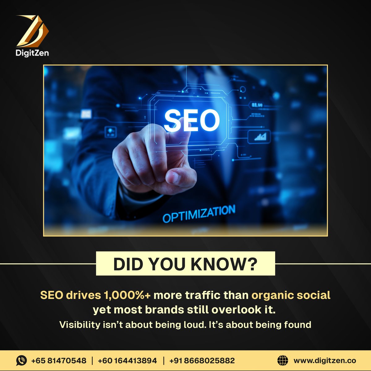 Digitzensg's tweet photo. While everyone’s chasing trends, SEO quietly brings 10x more traffic than organic social. Don’t let visibility slip through the cracks. Start optimizing—not just posting. Need help boosting your search presence? Let’s talk. 

🌐: https://t.co/f8uUcDc4DK https://t.co/vKCqIOfB0i