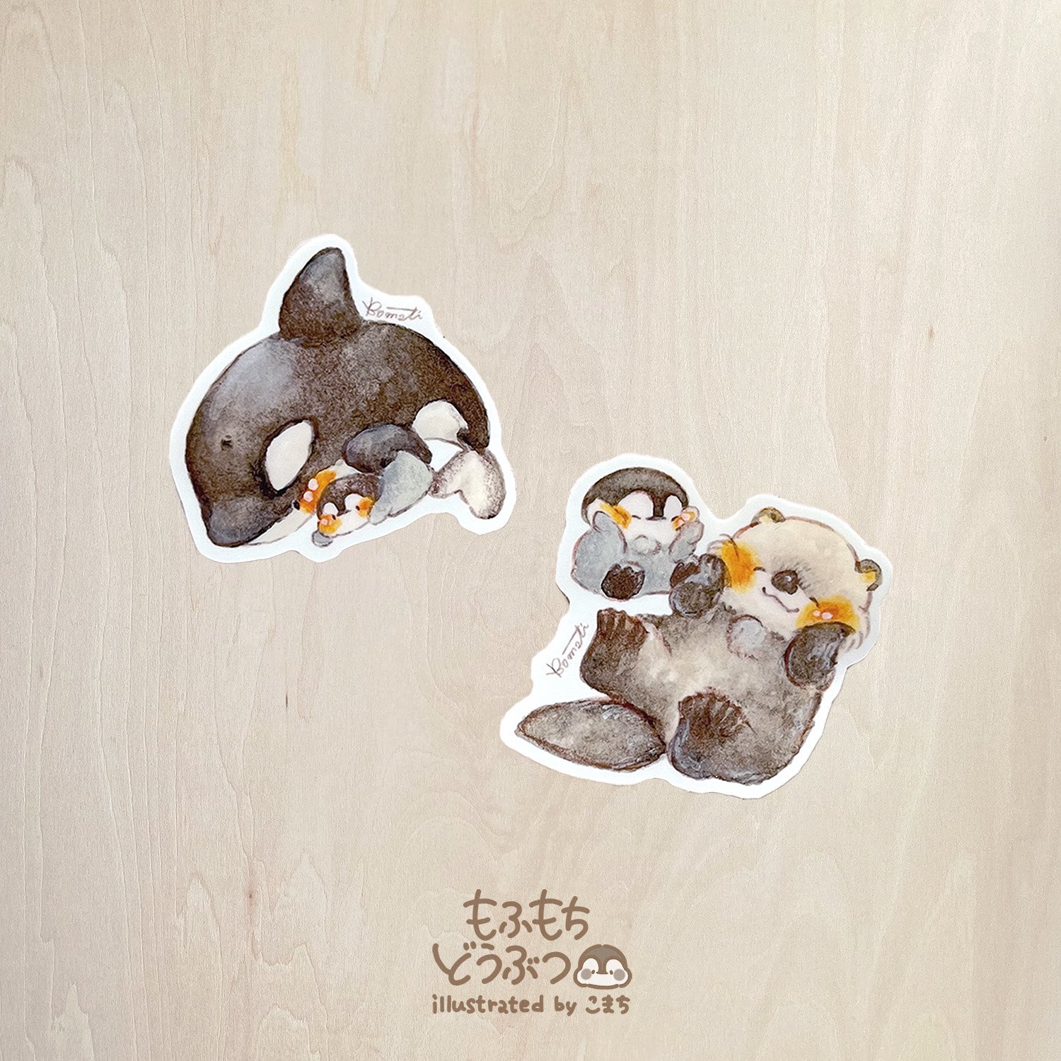 可愛いもふもち動物のイラスト画 額縁付き 動かす