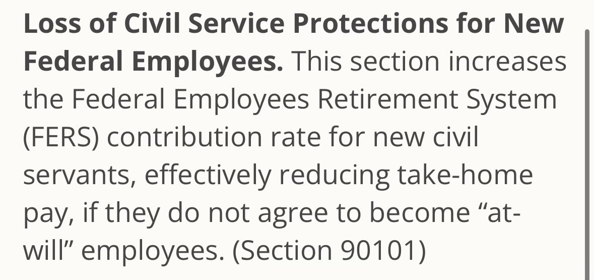 Hard to overstate how important this one is. GOP was trying to make protection from partisan firings “pay to play.” This would have been talent repellant.

I don’t want to fly, eat, or retire in a US where the govt is an employer of 1) last resort or 2) only the already-wealthy.