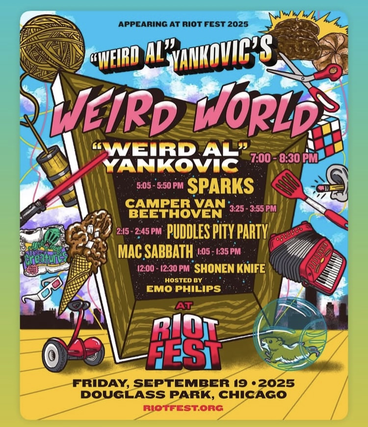 Mac Sabbath (@macsabbath) on Twitter photo <a href="/MacSabbath/">Mac Sabbath</a> <a href="/RiotFest/">Riot Fest</a> debut! sept 19 Chicago <a href="/WeirdAlYankovlc/">Weird Al Yankovic</a> curates stage with <a href="/Sparksband/">Sparks</a> #campervanbeethoven <a href="/PuddlesPityP/">Puddles Pity Party</a> <a href="/ShonenKnife/">Naoko Shonen Knife</a> and <a href="/EmoPhilips/">Emo Philips</a> all mac info and tix at officialmacsabbath.com <a href="/MacSabbath/">Mac Sabbath</a> <a href="/RiotFest/">Riot Fest</a> debut! sept 19 Chicago <a href="/WeirdAlYankovlc/">Weird Al Yankovic</a> curates stage with <a href="/Sparksband/">Sparks</a> #campervanbeethoven <a href="/PuddlesPityP/">Puddles Pity Party</a> <a href="/ShonenKnife/">Naoko Shonen Knife</a> and <a href="/EmoPhilips/">Emo Philips</a> all mac info and tix at officialmacsabbath.com