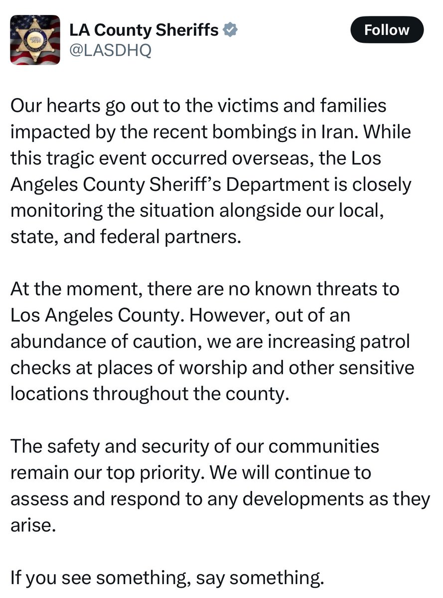 <a href="/LASDHQ/">LA County Sheriffs</a> Hello, Sheriff's Dept.?
I'd like to report a missing post...