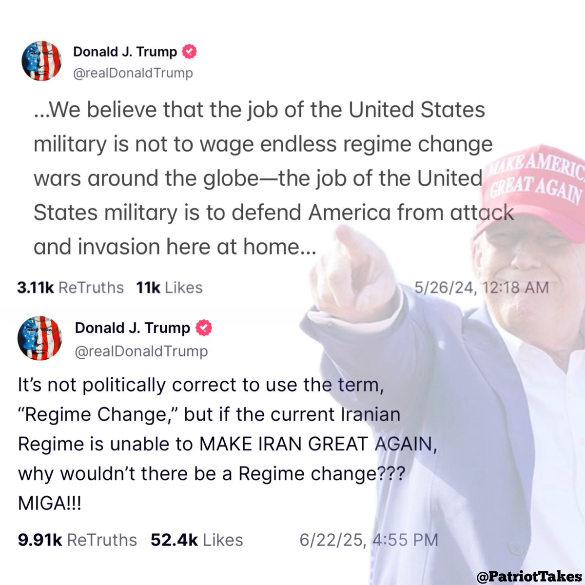 patriottakes's tweet photo. Regime Change: Campaign Trump vs. White House Trump https://t.co/mA0SPTzH8q