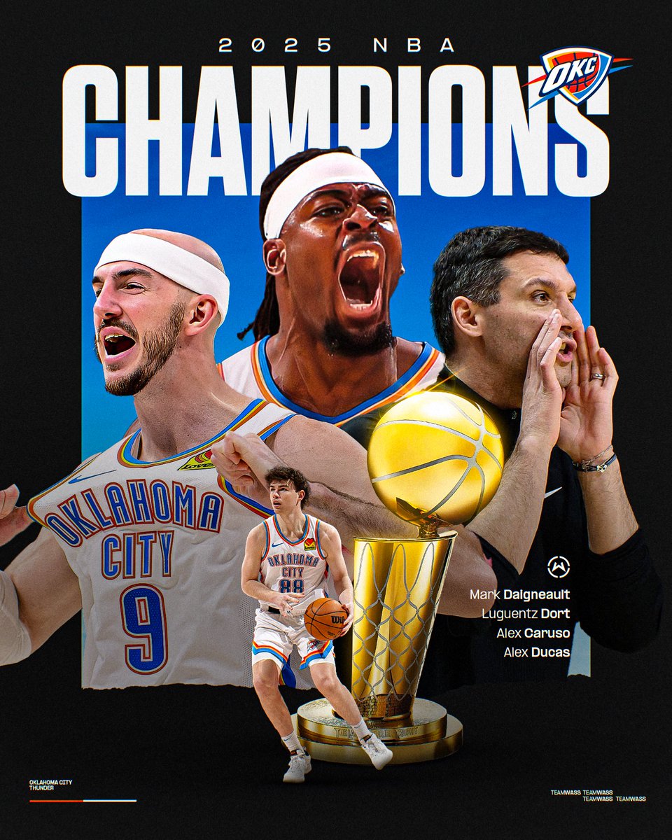 wassbasketball's tweet photo. 𝗝𝗢𝗕 𝗙𝗜𝗡𝗜𝗦𝗛𝗘𝗗. 

Congratulations to #TeamWass and the @okcthunder, your 2025 NBA Champions 🏆🏀

#TeamWass | #NBAFinals https://t.co/JuMRzAMx37