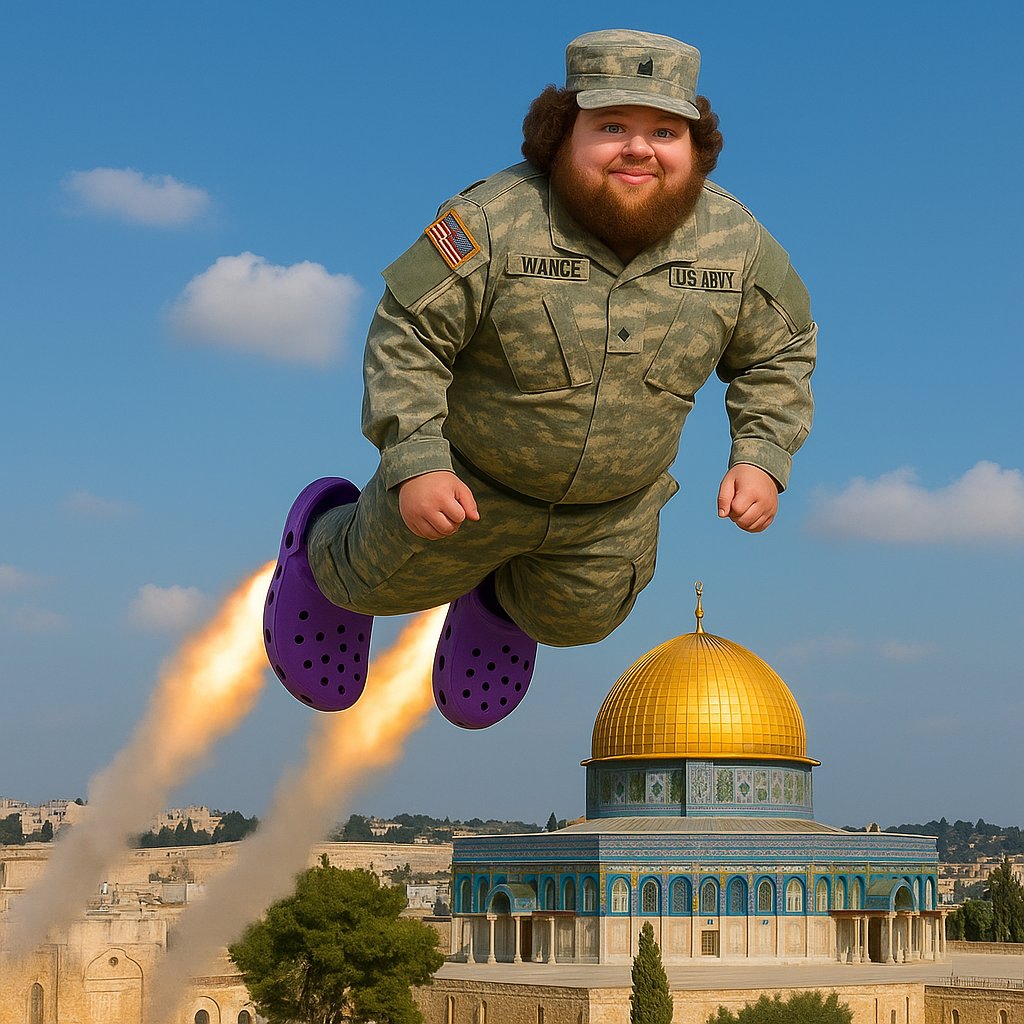 trenchessavedme's tweet photo. VP Vance said he got his cwocs on ready to patrol the skies above israel #CROCKET https://t.co/EQeCoL4Dii