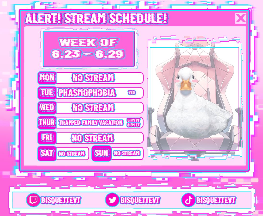 Schedule for the week! Stay tuned for Tuesday’s time! 

#vtuber #envtuber