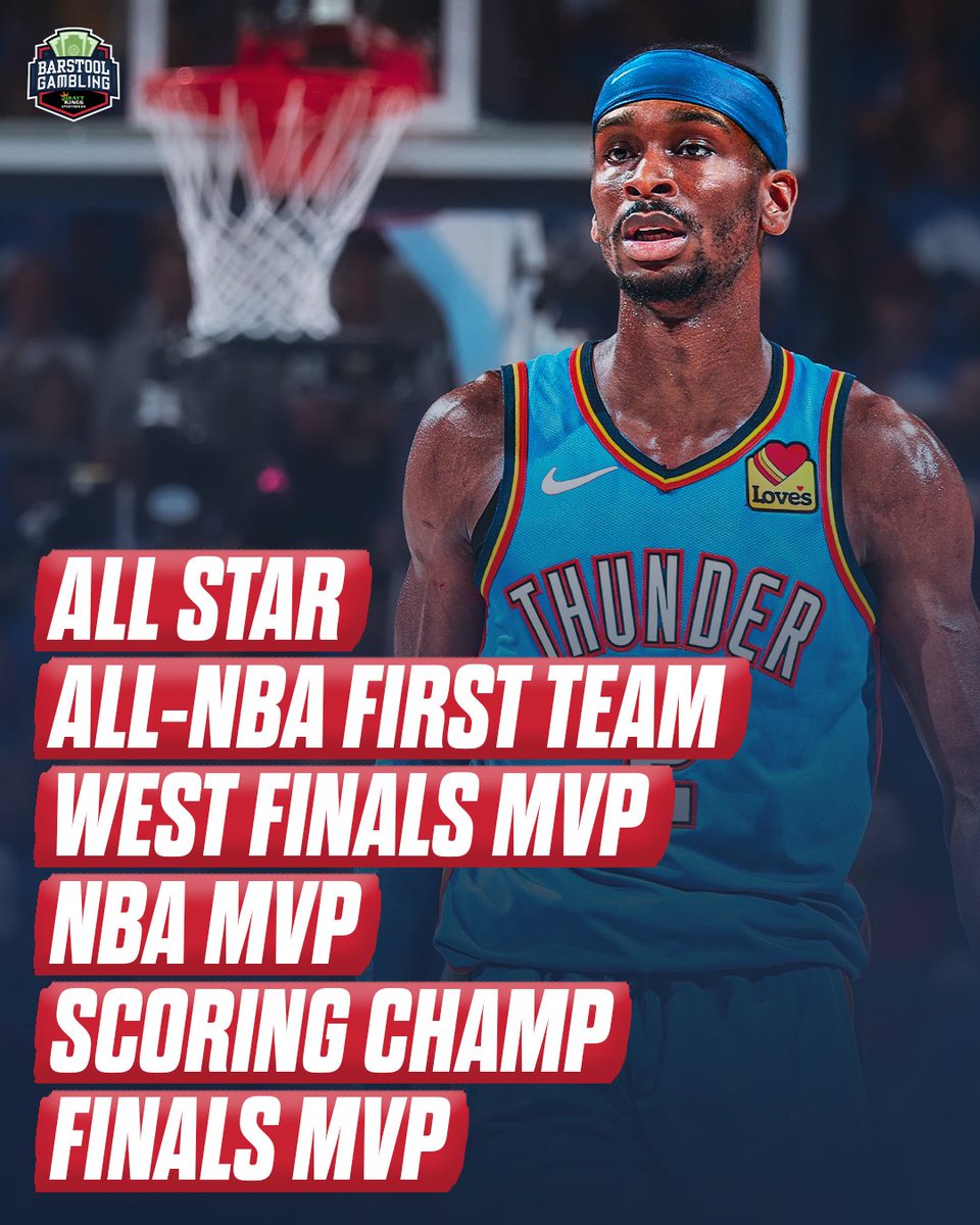 stoolgambling's tweet photo. All Star
All-NBA First Team
WCF MVP
NBA MVP
Scoring Champ
Finals MVP

Shai Gilgeous-Alexander just completed an INCREDIBLE season https://t.co/6u70az9ncW