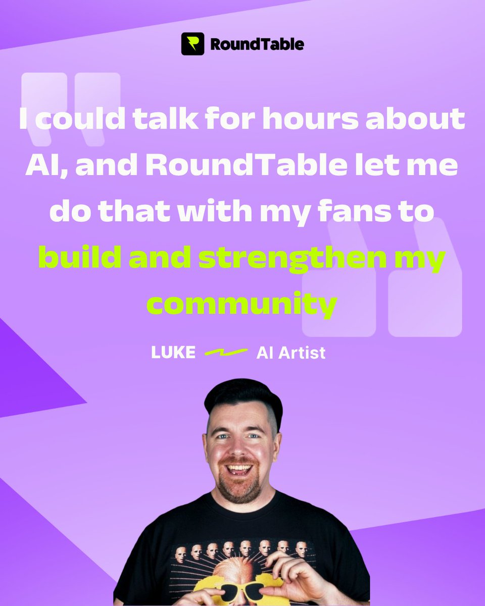 itsrtble's tweet photo. From business minds to musicians to artists—creators everywhere are choosing RoundTable to go deeper with their communities.

Ready to strengthen and monetise your community?
Join RoundTable. Start the conversation 🚀

#RoundTable #CreatorEconomy https://t.co/fHegfTvfkP
