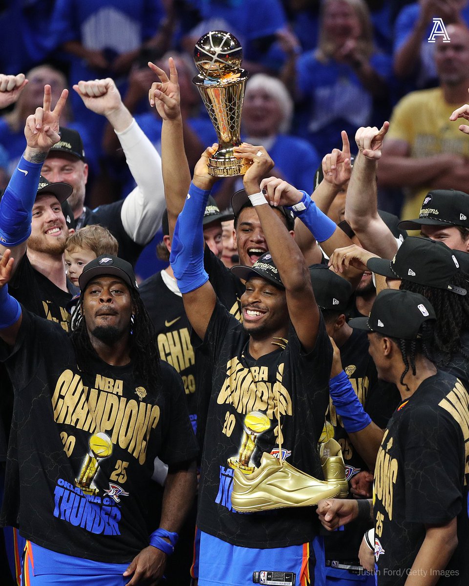 TheAthleticNBA's tweet photo. The blueprint to the Thunder’s 2025 championship started in 2007 👀

◽️ 2007 - Sonics GM Sam Presti sign-and-trade Rashard Lewis to the Magic for a conditional 2nd-round pick

◽️ 2007 - Sonics trade the 2nd-round pick to the Phoenix Suns for Kurt Thomas and two first-round picks

◽️ 2008 - Sonics used the Suns' pick (No. 24) to draft Serge Ibaka ... team officially moves to OKC later that year

◽️ 2016 - Thunder trade Serge Ibaka to the Magic for Victor Oladipo, Ersan Ilyasova and the draft rights to Domantas Sabonis

◽️ 2017 - Thunder trade Victor Oladipo and Domantas Sabonis to the Pacers for Paul George

◽️ 2019 - Thunder trade Paul George to the Clippers for Shai Gilgeous-Alexander, Danilo Gallinari, five first-round picks and two first-round pick swaps.

◽️ 2022 - Thunder use the Clippers' pick (No. 12) to draft Jalen Williams

◽️ 2025 - 🏆