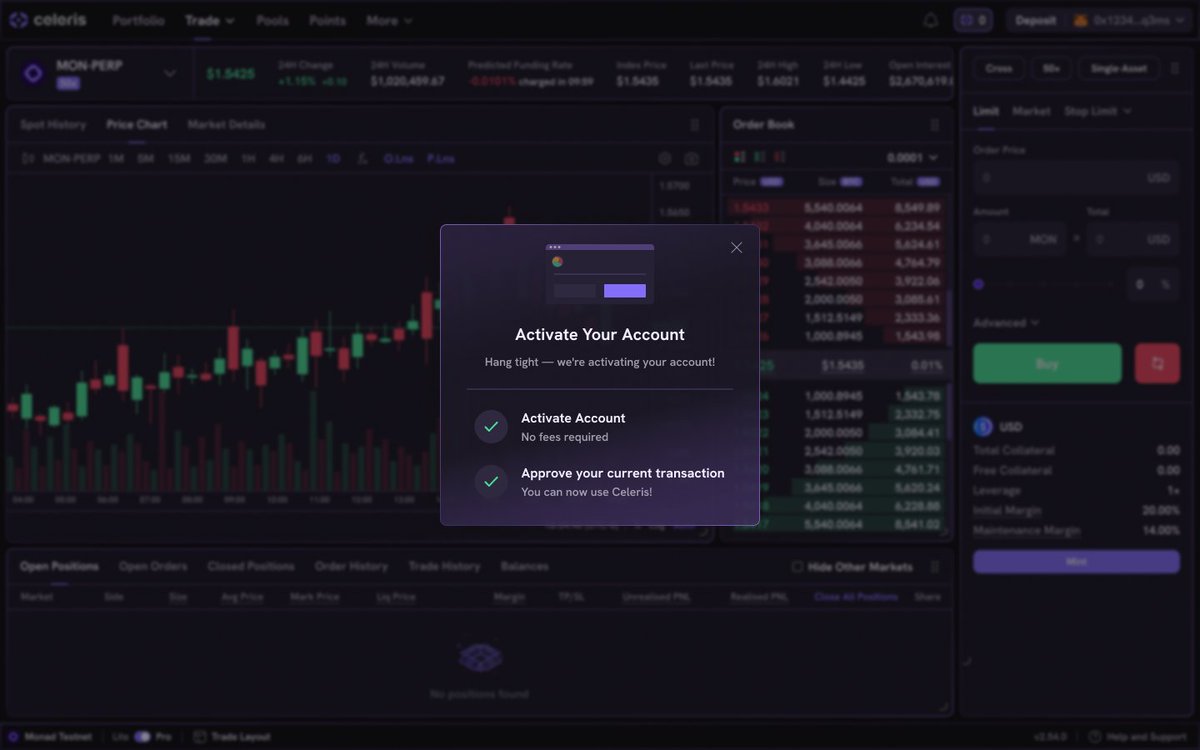 0xCeleris's tweet image. how to get started on celeris (the nad way) 👾
1. mint grouped USD (aka our trading juice🧃) directly on the trade page
2. sign txs to activate account
you’re now fully armed & operational, go cook nads 🫡🔥