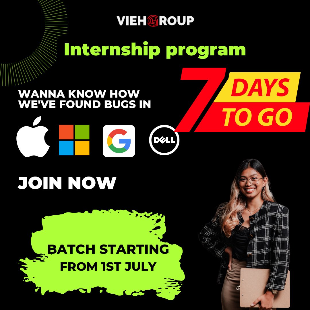viehgroup's tweet image. 𝐈𝐧𝐭𝐞𝐫𝐧𝐬𝐡𝐢𝐩 𝐬𝐭𝐚𝐫𝐭𝐢𝐧𝐠 𝐟𝐫𝐨𝐦 𝐣𝐮𝐥𝐲 1

𝐄𝐧𝐫𝐨𝐥𝐥 𝐓𝐨𝐝𝐚𝐲: viehgroup.com/tci

For query WhatsApp: wa.me/918340254937

 #Infosec  #BugBounty #PenetrationTesting #CareerLaunch #CybersecurityInternship #JobAssistance #VIEHGroup #infosec #hacking