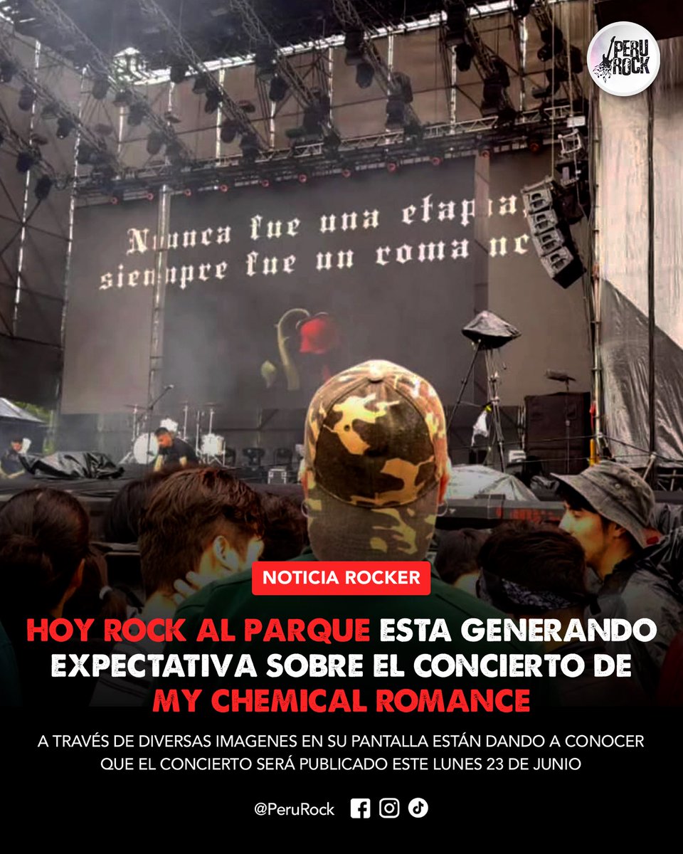 PeruRock_'s tweet photo. Rock al Parque el festival colombiano, dio a conocer lo que se viene este lunes para Latinoamerica.🔥

Mañana esto va a ser enorme.
#MyChemicalRomance por primera vez en Perú🤘❤️‍🔥

¿Cuántos más estaremos despiertos mañana desde muy temprano? 🖤 👀 https://t.co/hdCfKW9g38