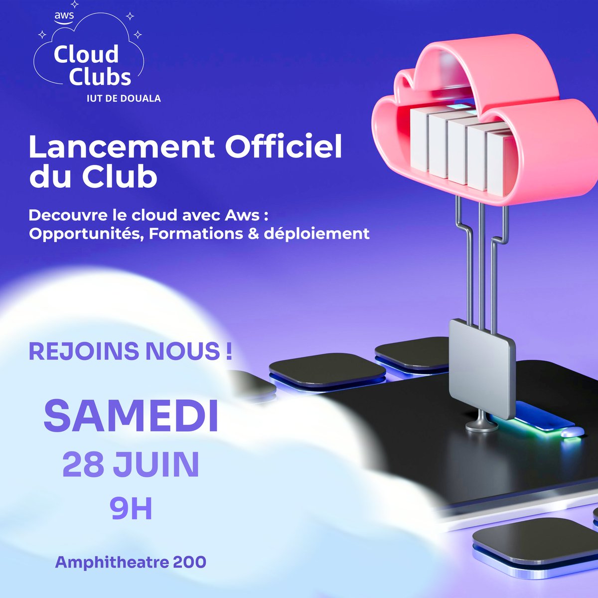 AWSCC_IUTD's tweet image. 🚀 Big news from Douala!
On June 28, we launch the AWS Cloud Club at IUT Douala 🎉
Learn cloud basics ☁️
Build your first website on AWS 🌐
Meet &amp;amp; network with future cloud leaders 💡

🕘 9AM – 2PM | 📍 IUT Douala
🔗 bit.ly/awscciutd_laun…
@awscloud @awsdevelopers @awsugDouala