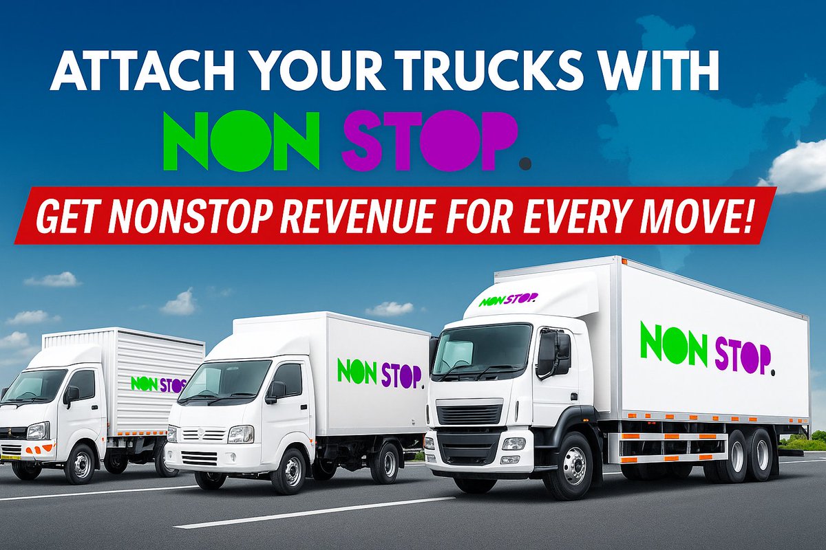 Nonstopcargo's tweet photo. 🚛 Got a Truck? Let It Earn Nonstop! 💰
Whether it’s a mini truck, tempo, 
✅ Guaranteed Loads
✅ Fast Payments
✅ Pan-India Operations
✅ Official Branding with Embossed Logo
👉 Apply here: https://t.co/xTfa2th91v
#NonstopCourier #TruckOwners #LogisticsBusiness #RevenueOnMove https://t.co/pp014F05hC