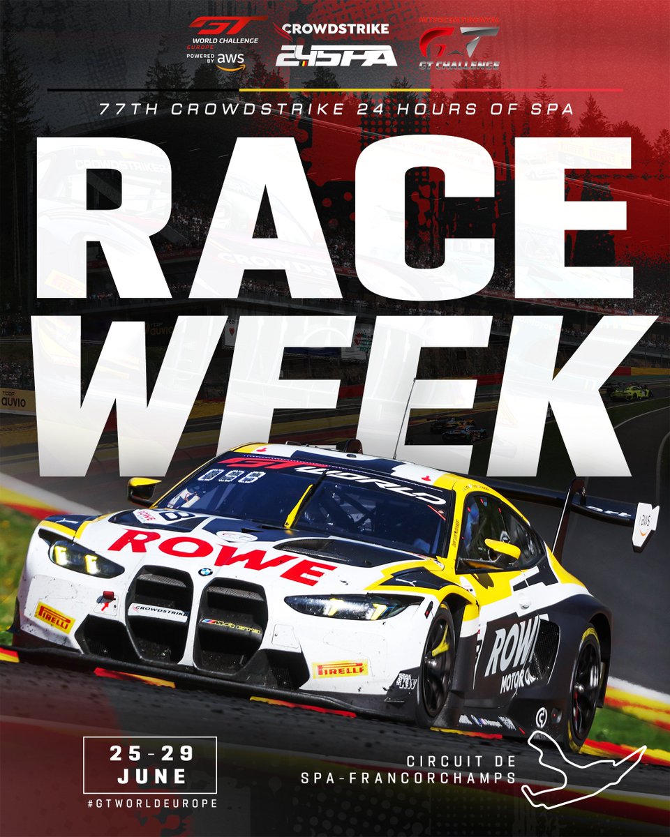 GT World Challenge Europe Powered by AWS (@gtworldcheu) on Twitter photo IT'S TIME! 🇧🇪🔥
It's officially CrowdStrike 24 Hours of Spa week.
Are. You. Ready?
<a href="/24HoursofSpa/">CrowdStrike 24Hours of Spa</a> | #GTWorldEurope IT'S TIME! 🇧🇪🔥
It's officially CrowdStrike 24 Hours of Spa week.
Are. You. Ready?
<a href="/24HoursofSpa/">CrowdStrike 24Hours of Spa</a> | #GTWorldEurope