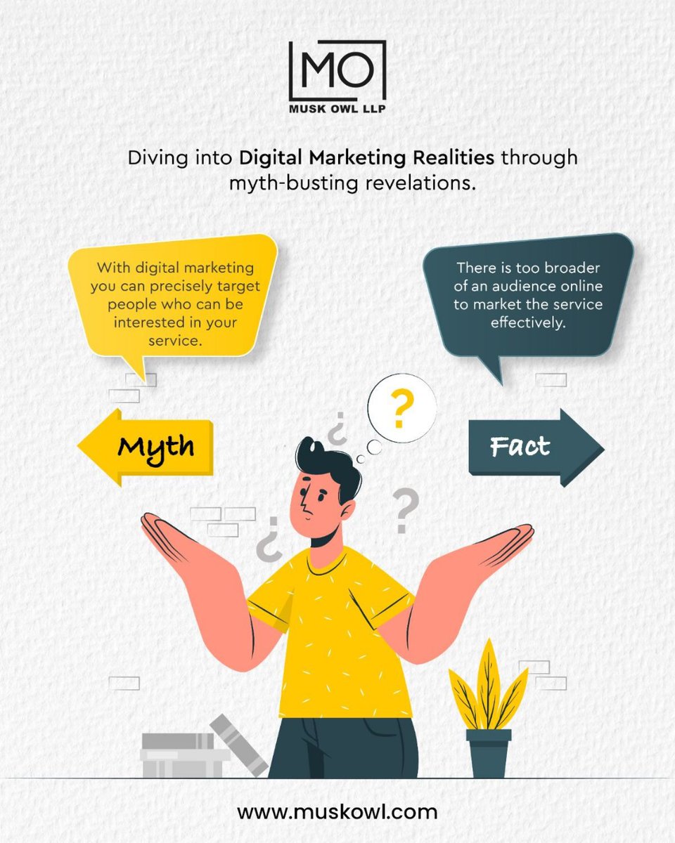 Musk_Owl's tweet photo. Think digital marketing is too broad to be effective? 🤔
 Fact: You can target the right audience with precision. 🎯
Bust the myths. Build smarter strategies with Musk Owl LLP.
🔗 https://t.co/ToBem8wm4B
#DigitalMarketing #MythVsFact #MuskOwlLLP #MarketingInsights https://t.co/ndTuJY9GFT