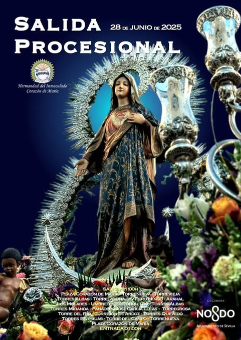 Horario e Itinerario Procesión Gloriosa del Inmaculado Corazón de María de Torreblanca. Sevilla 28 de Junio del 2025