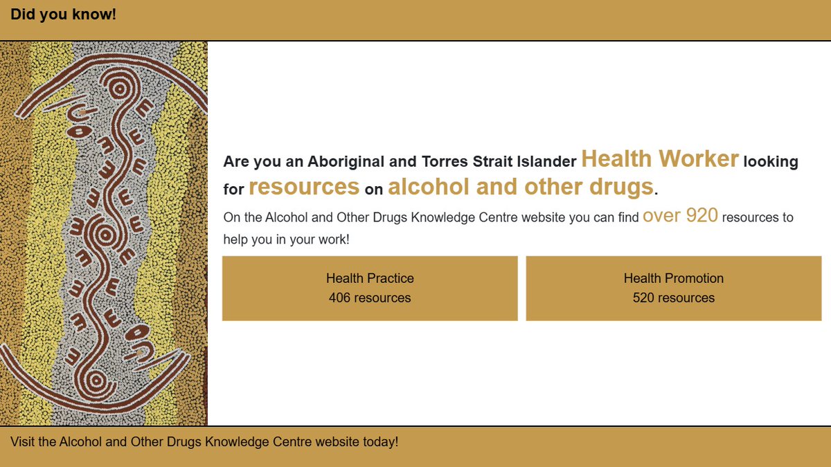 AIAODKC's tweet image. Are you an Aboriginal and Torres Strait Islander Health Worker in need of resources about alcohol and other drugs? The @AIAODKC has more than 920 resources to support your efforts! Check out the website now! 馃敆 bit.ly/4k62Z5T