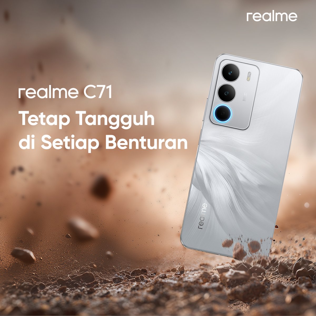 Say no to takut smartphone rusak pas kebentur!🚫 

Dengan Military Grade Shock Resistance, realme C71 tetap tangguh dan aman di segala benturan. Cocok banget buat kamu yang aktif ke sana-sini 💥📱

Waktunya upgrade ke #realmeC71 nih!

#realmeC71LongLastingChampion