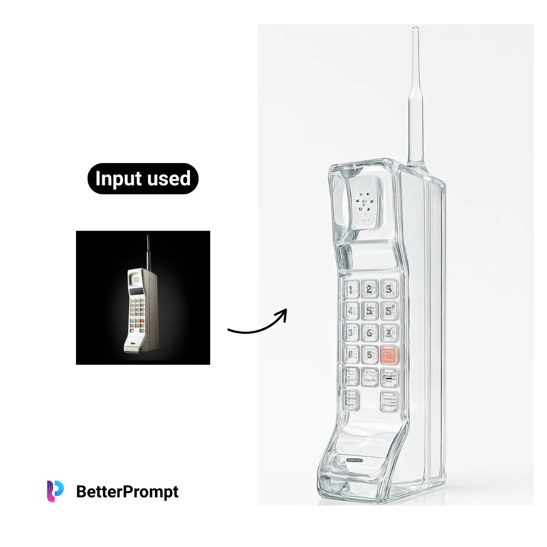 BetterPromptme's tweet photo. Upload any object.
BetterPrompt turns it into a transparent, glass-like design.
Perfect for creative mockups, product visuals, or just fun experiments.
👉 https://t.co/QN44xlcmju
#BetterPrompt #Prompt #AIConcept #GlassEffect #CreativePrompt #VisualDesign https://t.co/KcYomjO9BB