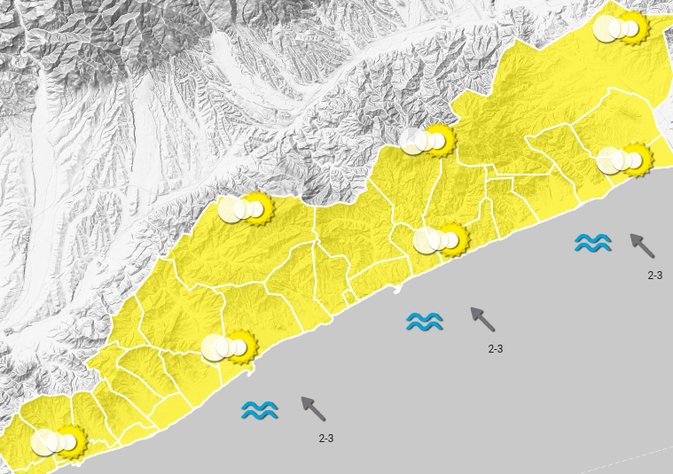 Predicció pel dia 23-06-2025
Dilluns tindrem un matí amb restes de núvols que donaran pas a un ambient assolellat al llarg del dia. No s'esperen precipitacions. 

Font: meteomar.cat