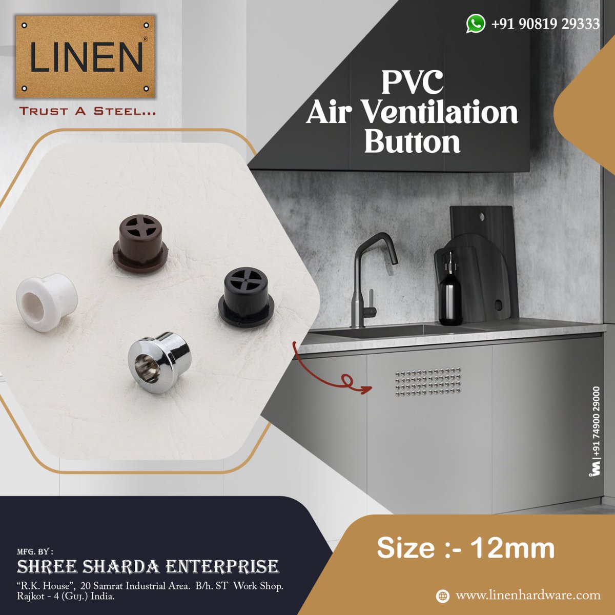 ibais_hardware's tweet photo. SHREE SHARDA ENTERPRISE (RAJKOT)
For enquiry via WhatsApp click
https://t.co/uGniDBF7Ik
Mr.Pareshbhai - 90819 29333
Mr.Ravirajbhai - 95100 99993
#LINEN #LINENHardware #ShreeShardaEnterprise #Rajkot #AirVentilation #Manufacturer #KitchenVentilationGrill
.
@ibais_hardware https://t.co/EbAT350HV9