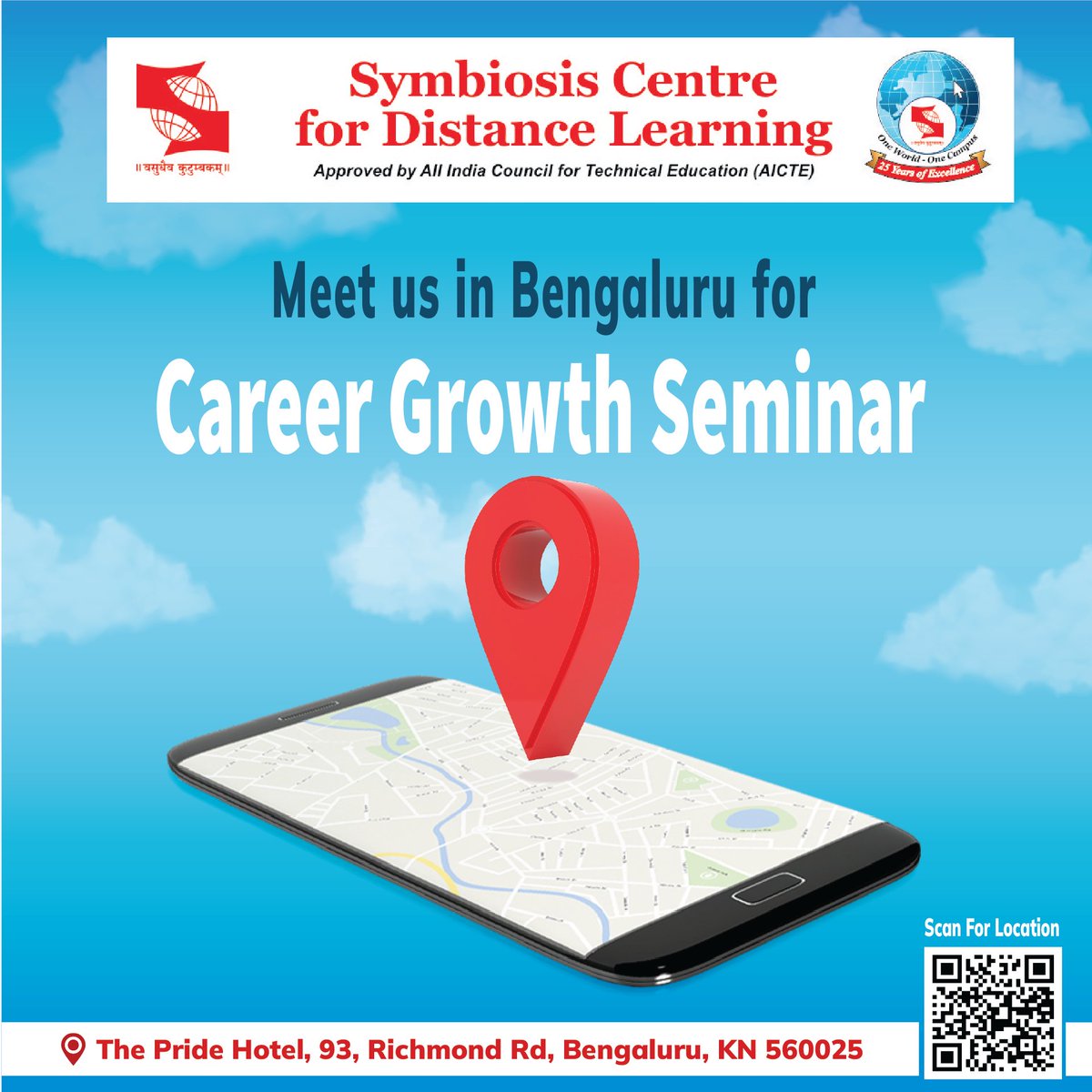 Join us in Bengaluru for a Career Growth Seminar! 
Take the next step in your professional journey with Symbiosis Centre for Distance Learning (SCDL). Don’t miss this opportunity to connect, learn, and grow.

Location- qrfy.io/YDGC4skvX6
Register now: admissions.scdl.net/scdladmission