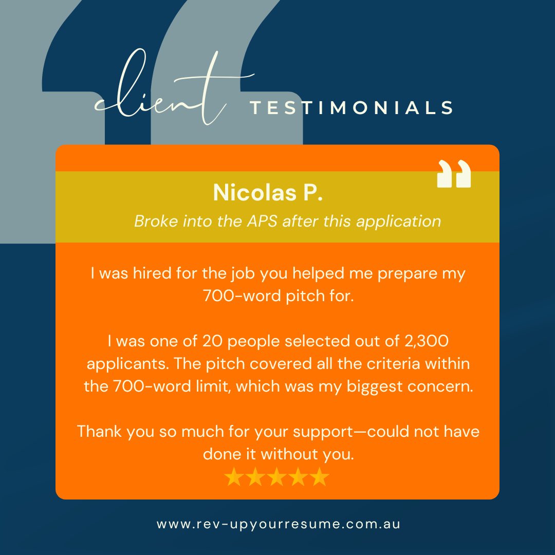 RevUpResume's tweet photo. You don’t need to be an insider to land an APS role. One client just did. Top 20 out of 2,300. The right pitch makes all the difference. Want help putting your best foot forward? Let us talk. 
#JobSearch #JobApplication #CareerChange #ResumeTips #apsjobs #governmentjobs https://t.co/cHF3CF4D0t