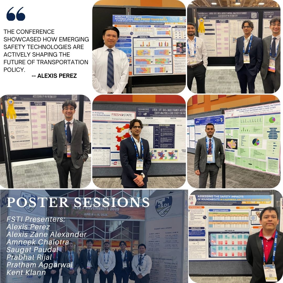 FSTI students proudly participated in the ASCE International Conference on Transportation &amp; Development 2025 in Arizona. Through both podium and poster sessions, they presented data-driven research addressing  equity and mobility in transportation.

#FresnoState #FSTI #LCOE