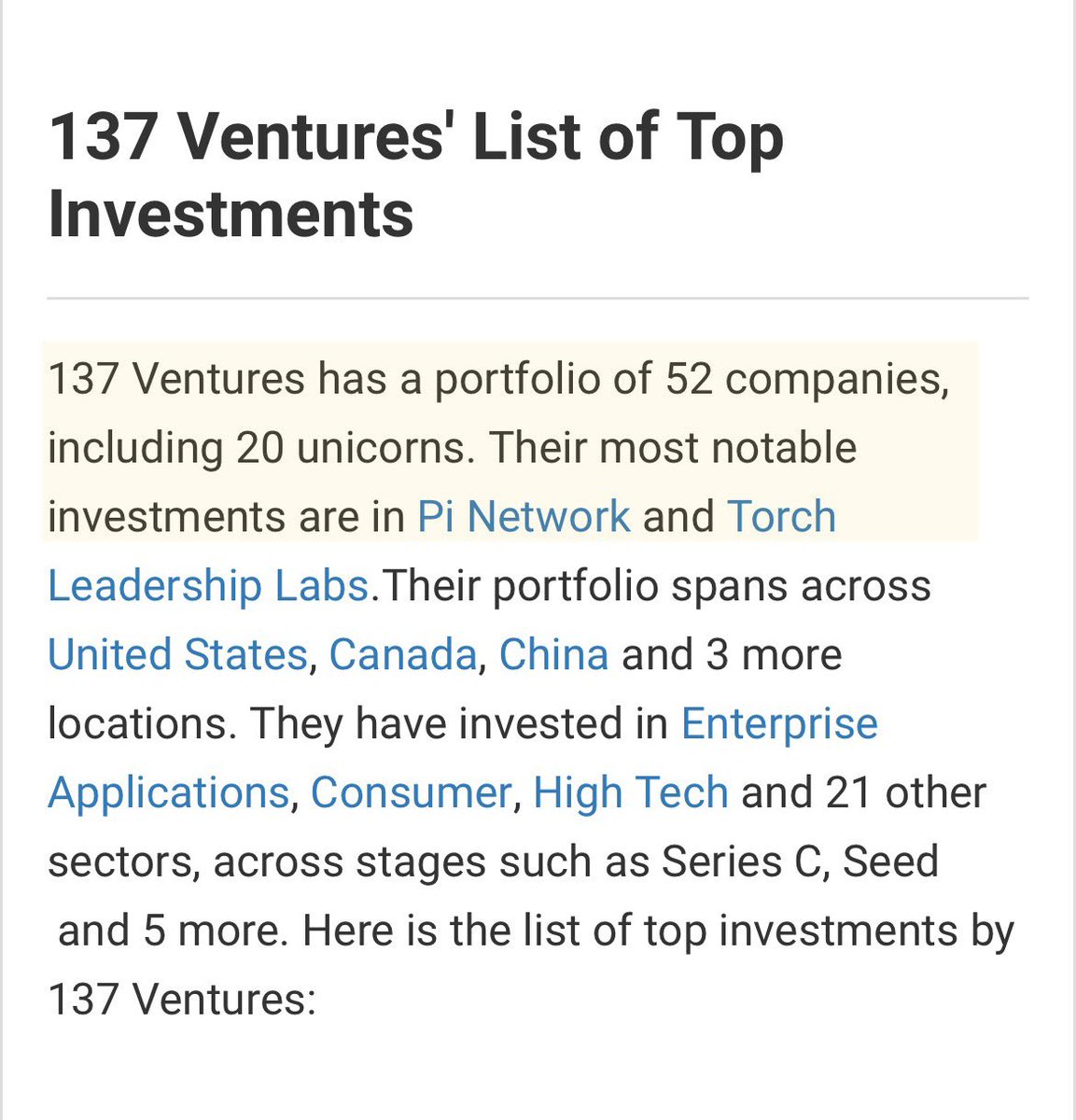 🚨 137 Ventures Lists Pi Network as One of Its Most Notable Investments – A Game-Changing Signal for Pioneers

In an electrifying revelation, Tracxn reports that 137 Ventures, a premier venture capital firm with a portfolio of 52 companies and 20 unicorns, has officially listed