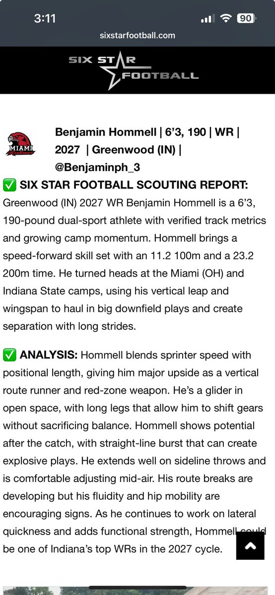 Benjamin Hommell (@benjaminph_3) on Twitter photo Thank you <a href="/sixstarfootball/">Six Star Football | PLUS+</a> for this amazing write up, so glad I got to show what I had at some camps, have a couple more to finish off the summer.
Can’t wait to keep working.<a href="/IndianaPreps/">Indiana Preps</a> <a href="/247recruiting/">247Sports Recruiting</a> <a href="/TopPreps/">TOP PREPS @TopPreps | X</a> <a href="/IndyWeOutHere/">IndyWeOutHere ‼️</a> <a href="/CoachOverton_/">Tito Overton</a> <a href="/Coach_PatKuntz/">Coach Pat Kuntz</a> <a href="/coachboser/">Justin Boser</a> Thank you <a href="/sixstarfootball/">Six Star Football | PLUS+</a> for this amazing write up, so glad I got to show what I had at some camps, have a couple more to finish off the summer.
Can’t wait to keep working.<a href="/IndianaPreps/">Indiana Preps</a> <a href="/247recruiting/">247Sports Recruiting</a> <a href="/TopPreps/">TOP PREPS @TopPreps | X</a> <a href="/IndyWeOutHere/">IndyWeOutHere ‼️</a> <a href="/CoachOverton_/">Tito Overton</a> <a href="/Coach_PatKuntz/">Coach Pat Kuntz</a> <a href="/coachboser/">Justin Boser</a>