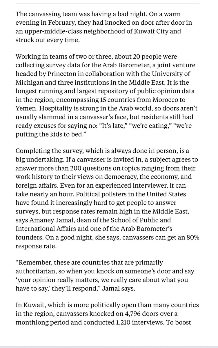 OpinionsWorld's tweet photo. كاتب في مجلة جامعة برنستون يرافق فريقنا ويكتب عن مشروع المركز Canvassers Go Door to
Door, Tracking
Sentiment in the Arab
World
Arab Barometer Arab Barometer is a joint venture headed by Princeton,
the University of Michigan, and three institutions in the in the Middle East https://t.co/TLySpupU26