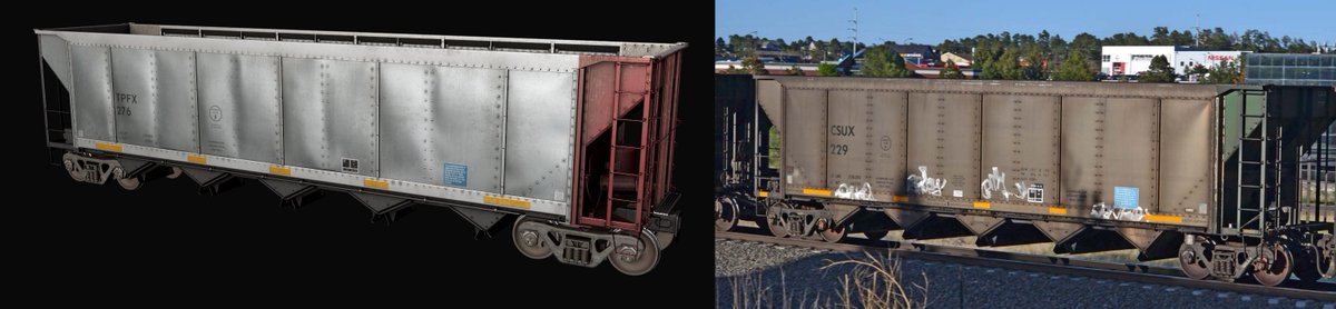 been spending the last 9 months on-and-off working on this autoflood II coal hopper model for a transport fever 2 mod! 

i'm finally in the texturing stage for this and i'm so excited to be this close to the finish line on it