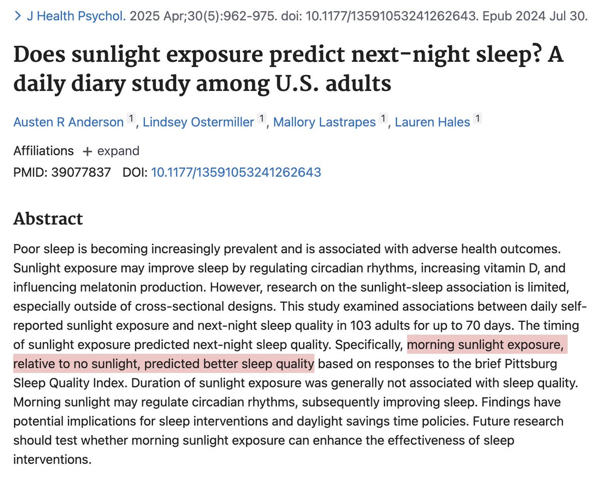 Morning Sunlight Predicts Better Sleep
A 70-day diary study found that just 5 minutes of morning outdoor light improved next-night sleep quality by 20 %.
Your eyes need sunlight first thing in the morning! Connecting with your natural light environment should not need pointing