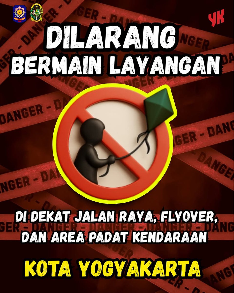 merapi_uncover's tweet photo. Kami dari Satpol PP Kota Yogyakarta mengimbau kepada seluruh warga, khususnya anak-anak dan remaja, UNTUK TIDAK BERMAIN LAYANGAN di sekitar:
🚫 Jalan Raya
🚫 Flyover (terutama Flyover Lempuyangan)
🚫 Area padat kendaraan
🚫 Jaringan Listrik

JANGAN GUNAKAN TALI KAWAT ATAU BENANG GELASAN (TALI TAJAM)

‼️ Baru-baru ini telah terjadi insiden, di mana seorang pengendara motor mengalami luka di bagian leher akibat terkena senar layangan yang melintang di Flyover Lempuyangan.

(satpolppkotayogyakarta)