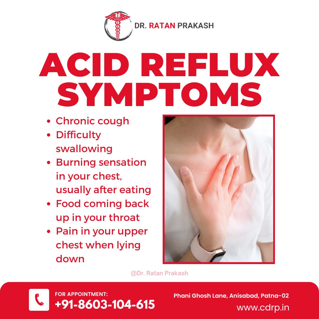ratan_clinic's tweet image. Symptoms like difficulty swallowing, burning chest pain after eating, food regurgitation, and chest discomfort when lying down could be signs of Acid Reflux.

☎+91-9430-829-175
🌐cdrp.in

#AcidReflux #GERDSymptoms #HeartburnRelief #ChronicCough #DigestiveHealth