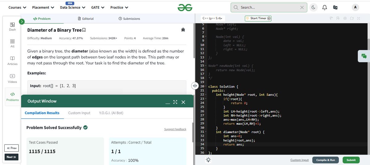 AkashPraja93120's tweet photo. Day 82 of GFG 160 Days

Problem Solved:-"Diameter of a Binary Tree"

This challenge pushed me to think critically and sharpen my approach.

Grateful to @geeksforgeeksfor such a structured and rewarding learning journey! #gfg160 #geekstreak2025

#gfg160  #geekstreak2025 #DAY82 https://t.co/zCQsAoBW7W