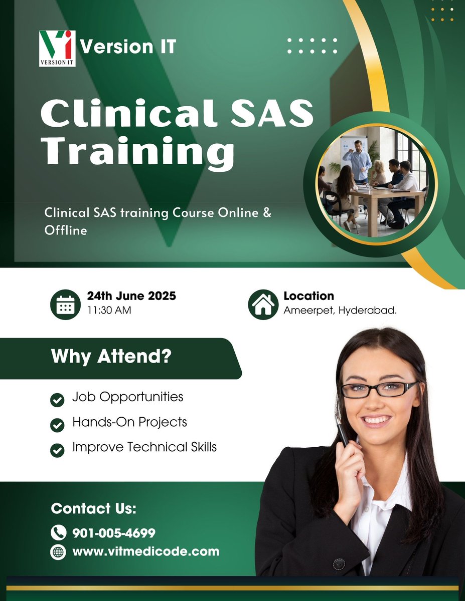 vit_medicode's tweet image. 🚨 Why Attend Clinical SAS Training? 🚨

📈 Build SDTM &amp;amp; ADaM datasets
📊 Generate TLFs for regulatory submission
💼 Boost your chances of landing high-paying roles as a Clinical SAS Programmer or Biostatistician!

#SAS #ClinicalSAS #SASProgramming #VersionIT