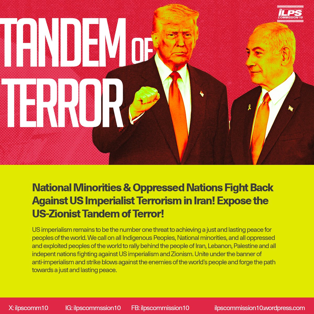 ilpscomm10's tweet image. National Minorities & Oppressed Nations Fight Back Against US Imperialist Terrorism in Iran! Expose the US-Zionist Tandem of Terror!
Read the full statement here: ilpscommission10.wordpress.com/2025/06/23/nat…
