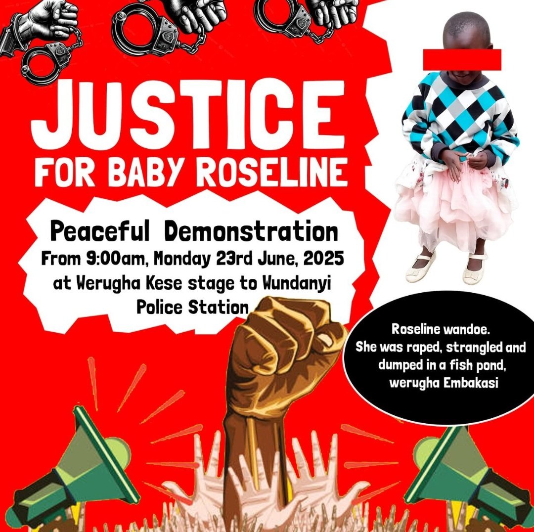 #JusticeForBabyWandoe
#Justice4BabyRoseline

A young girl in Embakasi (Msidunyi), Werugha, Taita was raped, strangled to death and dumped in a fish pond by her UNCLE.