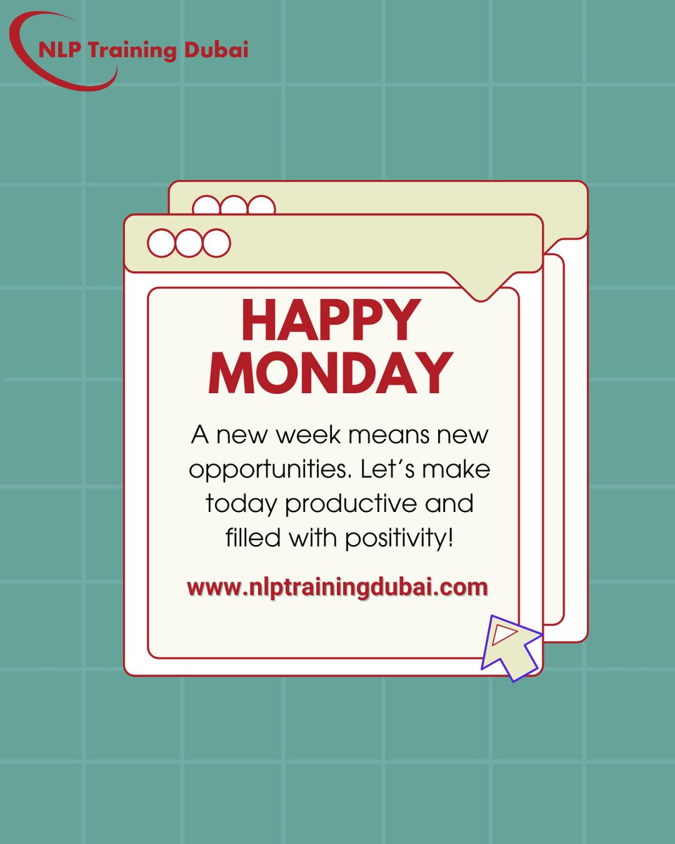 DubaiNLP's tweet image. Monday Motivation 
A new week means new opportunities.
Let’s make today productive, focused, and filled with positivity.
📷 +971 4 8525752 | +971 52 3392018
📷 nlptraining@uvconsultants.com
📷 nlptrainingdubai.com
#Nlp #Nlpworkshop #Emotionalintelligence #Neurolinguistic
