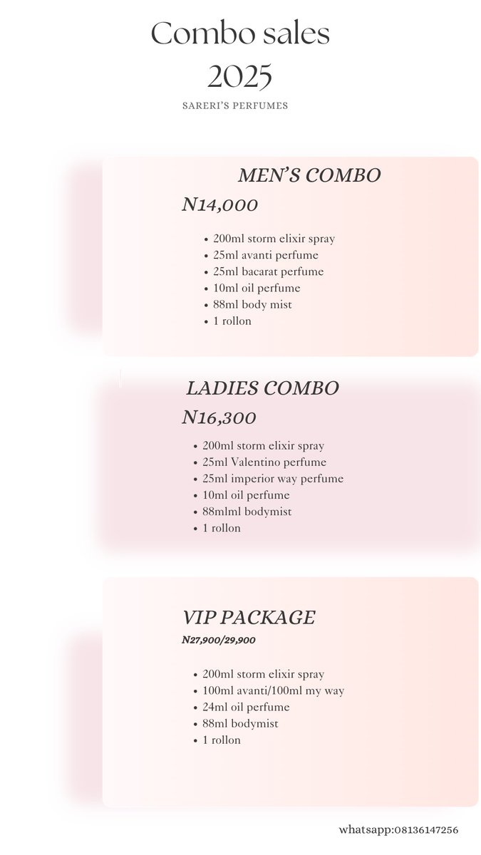 Sareri_'s tweet photo. Day 23 out of 26days ✅

Are you ready to pack all this set for 14k only@frame 1?🛍

On the 26th of June is sales day for our combo set of perfumes

Don’t miss out ‼️ 

https://t.co/t66d5SwK48 https://t.co/aPcxZsufIM