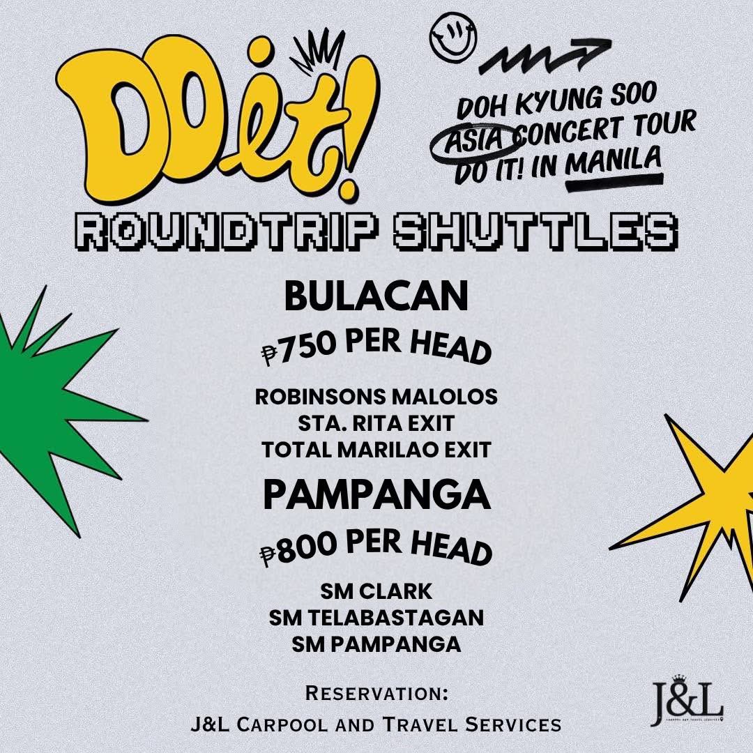Hello! Carpool ~ roundtrip concert shuttle for #DohKyungsoo is now ongoing 🥰

Doh Kyungsoo Concert Tour: Do It 2025

📆August 16, 2025
📍SM Mall of Asia Arena

BOOK HERE &gt;&gt;&gt; forms.gle/JPpaUneD4fTj8q…

#DoIt2025 #DO #DohKyungSoo #도경수 #EXO #CompanySooSoo