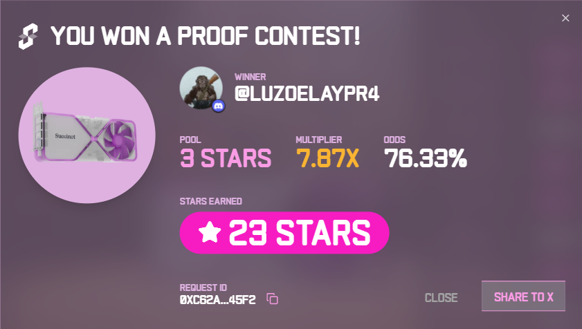 I've won 24 proof contests on the <a href="/SuccinctLabs/">Succinct</a> Stage 2! #ProveWithUs 

Monday on fire!!