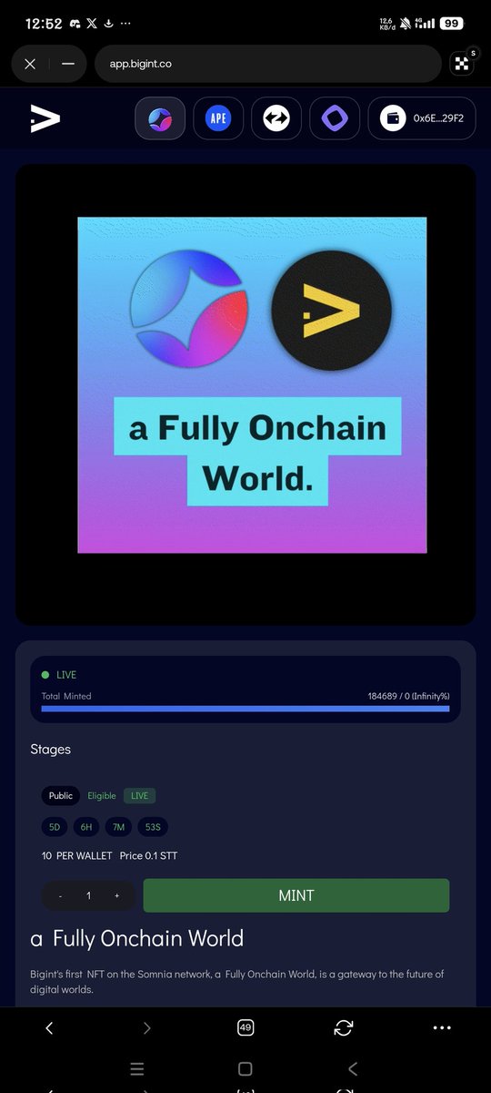 InesOktasa's tweet image. Gsomnia 💜

@Somnia_Network a full Onchain on World open edition NFT has been minted over 100,000! 
Mint now and join the Ecosystem app.bigint.co/fully-onchain-…

@OGSomniac #MasterCreator #Testnet 
#SomniaCreator @0xPaulThomas